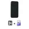 MARSİLYAN™- iPhone 15 Pro Max Kılıf Atlas Minimal Prime - Siyah Bilvis 5in1 5D Magic Hayalet Cam Ekran Koruyucu + PVD Metal Kamera Lens - GS