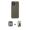 MARSİLYAN™- iPhone 15 Pro Max Kılıf Atlas Minimal Prime - Siyah Bilvis Hayalet Cam Ekran Koruyucu + Lacivert PVD Metal Kamera Lens