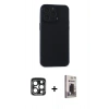 MARSİLYAN™- iPhone 15 Pro Max Kılıf Atlas Minimal Prime - Siyah Bilvis Hayalet Cam Ekran Koruyucu + Lacivert PVD Metal Kamera Lens
