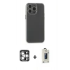 MARSİLYAN™- iPhone 15 Pro Max Kılıf Atlas Minimal Prime - Siyah Bilvis Hayalet Cam Ekran Koruyucu + PVD Metal Kamera Lens - GS