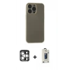 MARSİLYAN™- iPhone 15 Pro Max Kılıf Atlas Minimal Prime - Siyah Bilvis Hayalet Cam Ekran Koruyucu + PVD Metal Kamera Lens - GS