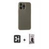 MARSİLYAN™- iPhone 15 Pro Max Kılıf Atlas Minimal Prime - Siyah Bilvis Hayalet Cam Ekran Koruyucu + Siyah PVD Metal Kamera Lens