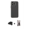 MARSİLYAN™- iPhone 15 Pro Max Kılıf Atlas Minimal Prime - Siyah Bilvis Hayalet Cam Ekran Koruyucu + Raze Metal Kamera Lens - TMGI