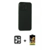 MARSİLYAN™- iPhone 15 Pro Max Kılıf Atlas Minimal Prime - Siyah Buffer Cam Ekran Koruyucu + PVD Metal Kamera Lens - LT