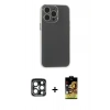 MARSİLYAN™- iPhone 15 Pro Max Kılıf Atlas Minimal Prime - Siyah Buffer Cam Ekran Koruyucu + PVD Metal Kamera Lens - LT