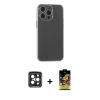 MARSİLYAN™- iPhone 15 Pro Max Kılıf Atlas Minimal Prime - Siyah Buffer Cam Ekran Koruyucu + PVD Metal Kamera Lens - SH