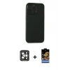 MARSİLYAN™- iPhone 15 Pro Max Kılıf Atlas Minimal Prime - Siyah Buffer Hayalet Cam Ekran Koruyucu + PVD Metal Kamera Lens - GI