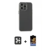MARSİLYAN™- iPhone 15 Pro Max Kılıf Atlas Minimal Prime - Siyah Buffer Hayalet Cam Ekran Koruyucu + PVD Metal Kamera Lens - GI