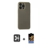 MARSİLYAN™- iPhone 15 Pro Max Kılıf Atlas Minimal Prime - Siyah Buffer Hayalet Cam Ekran Koruyucu + PVD Metal Kamera Lens - GI