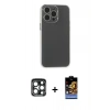 MARSİLYAN™- iPhone 15 Pro Max Kılıf Atlas Minimal Prime - Siyah Buffer Hayalet Cam Ekran Koruyucu + PVD Metal Kamera Lens - LT