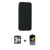 MARSİLYAN™- iPhone 15 Pro Max Kılıf Atlas Minimal Prime - Siyah Buffer Hayalet Cam Ekran Koruyucu + PVD Metal Kamera Lens - GS