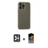 MARSİLYAN™- iPhone 15 Pro Max Kılıf Atlas Minimal Prime - Siyah Buffer Hayalet Cam Ekran Koruyucu + PVD Metal Kamera Lens - SH