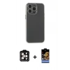 MARSİLYAN™- iPhone 15 Pro Max Kılıf Atlas Minimal Prime - Siyah Buffer Hayalet Cam Ekran Koruyucu + PVD Metal Kamera Lens - TU