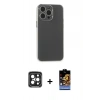 MARSİLYAN™- iPhone 15 Pro Max Kılıf Atlas Minimal Prime - Siyah Buffer Hayalet Cam Ekran Koruyucu + PVD Metal Kamera Lens - SH
