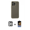 MARSİLYAN™- iPhone 15 Pro Max Kılıf Atlas Minimal Prime - Siyah Buffer Hayalet Cam Ekran Koruyucu + PVD Metal Kamera Lens - GS
