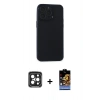 MARSİLYAN™- iPhone 15 Pro Max Kılıf Atlas Minimal Prime - Siyah Buffer Hayalet Cam Ekran Koruyucu + PVD Metal Kamera Lens - SH