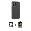 MARSİLYAN™- iPhone 15 Pro Max Kılıf Atlas Minimal Prime - Siyah Buffer Hayalet Cam Ekran Koruyucu + PVD Metal Kamera Lens - GS