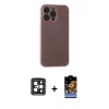 MARSİLYAN™- iPhone 15 Pro Max Kılıf Atlas Minimal Prime - Siyah Buffer Hayalet Cam Ekran Koruyucu + PVD Metal Kamera Lens - SH