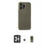 MARSİLYAN™- iPhone 15 Pro Max Kılıf Atlas Minimal Prime - Siyah Joko Magic 5D Hayalet Cam + PVD Metal Kamera Lens - SH