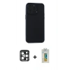 MARSİLYAN™- iPhone 15 Pro Max Kılıf Atlas Minimal Prime - Siyah Polymer Nano Ekran Koruyucu + Lacivert PVD Metal Kamera Lens