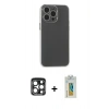 MARSİLYAN™- iPhone 15 Pro Max Kılıf Atlas Minimal Prime - Siyah Polymer Nano Ekran Koruyucu + Lacivert PVD Metal Kamera Lens