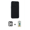 MARSİLYAN™- iPhone 15 Pro Max Kılıf Atlas Minimal Prime - Siyah Polymer Nano Ekran Koruyucu + PVD Metal Kamera Lens - GS