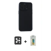 MARSİLYAN™- iPhone 15 Pro Max Kılıf Atlas Minimal Prime - Siyah Polymer Nano Ekran Koruyucu + PVD Metal Kamera Lens - SH