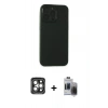 MARSİLYAN™- iPhone 15 Pro Max Kılıf Atlas Minimal Prime - Siyah Vanessa Magic Hayalet Cam + Gri PVD Metal Kamera Lens