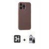 MARSİLYAN™- iPhone 15 Pro Max Kılıf Atlas Minimal Prime - Siyah Vanessa Magic Hayalet Cam + Gri PVD Metal Kamera Lens