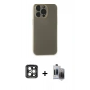 MARSİLYAN™- iPhone 15 Pro Max Kılıf Atlas Minimal Prime - Siyah Vanessa Magic Hayalet Cam + Gri PVD Metal Kamera Lens