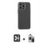 MARSİLYAN™- iPhone 15 Pro Max Kılıf Atlas Minimal Prime - Siyah Vanessa Magic Hayalet Cam + Gri PVD Metal Kamera Lens