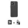 MARSİLYAN™- iPhone 15 Pro Max Kılıf Atlas Minimal Prime - Siyah Vanessa Magic Hayalet Cam + Siyah PVD Metal Kamera Lens