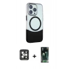 MARSİLYAN™- iPhone 15 Pro Max Kılıf Çekirdek Asil Özel Seri - Şeffaf 360 Full Body Arka Koruyucu + Gri PVD Metal Kamera Lens