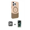 MARSİLYAN™- iPhone 15 Pro Max Kılıf Çekirdek Asil Özel Seri - Şeffaf 360 Full Body Arka Koruyucu + Gri PVD Metal Kamera Lens
