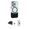 MARSİLYAN™- iPhone 15 Pro Max Kılıf Çekirdek Asil Özel Seri - Şeffaf Pasifik Cam Ekran Koruyucu + Gümüş Raze Metal Kamera Lens