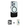 MARSİLYAN™- iPhone 15 Pro Max Kılıf Çekirdek Asil Özel Seri - Şeffaf Pasifik Cam Ekran Koruyucu + PVD Metal Kamera Lens - LT