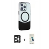 MARSİLYAN™- iPhone 15 Pro Max Kılıf Çekirdek Asil Özel Seri - Şeffaf Pasifik Cam Ekran Koruyucu + PVD Metal Kamera Lens - SH