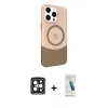 MARSİLYAN™- iPhone 15 Pro Max Kılıf Çekirdek Asil Özel Seri - Şeffaf Pasifik Cam Ekran Koruyucu + PVD Metal Kamera Lens - SH