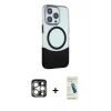 MARSİLYAN™- iPhone 15 Pro Max Kılıf Çekirdek Asil Özel Seri - Şeffaf Pasifik Cam Ekran Koruyucu + PVD Metal Kamera Lens - GS