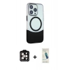 MARSİLYAN™- iPhone 15 Pro Max Kılıf Çekirdek Asil Özel Seri - Şeffaf Pasifik Cam Ekran Koruyucu + PVD Metal Kamera Lens - TU