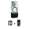 MARSİLYAN™- iPhone 15 Pro Max Kılıf Çekirdek Asil Özel Seri - Siyah 360 Mat Full Body Arka Koruyucu + Gümüş PVD Metal Kamera Lens