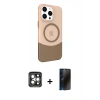 MARSİLYAN™- iPhone 15 Pro Max Kılıf Çekirdek Asil Özel Seri - Siyah 3D Antistatik Hayalet Cam Ekran Koruyucu + Gri PVD Metal Kamera Lens