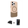 MARSİLYAN™- iPhone 15 Pro Max Kılıf Çekirdek Asil Özel Seri - Siyah 3D Antistatik Hayalet Cam Ekran Koruyucu + Raze Metal Kamera Lens - SH
