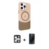 MARSİLYAN™- iPhone 15 Pro Max Kılıf Çekirdek Asil Özel Seri - Siyah 3D Antistatik Hayalet Cam Ekran Koruyucu + PVD Metal Kamera Lens - GS
