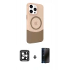 MARSİLYAN™- iPhone 15 Pro Max Kılıf Çekirdek Asil Özel Seri - Siyah 3D Antistatik Hayalet Cam Ekran Koruyucu + PVD Metal Kamera Lens - SH