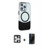 MARSİLYAN™- iPhone 15 Pro Max Kılıf Çekirdek Asil Özel Seri - Siyah 3D Antistatik Hayalet Cam Ekran Koruyucu + PVD Metal Kamera Lens - GS