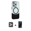MARSİLYAN™- iPhone 15 Pro Max Kılıf Çekirdek Asil Özel Seri - Siyah 3D Antistatik Hayalet Cam Ekran Koruyucu + PVD Metal Kamera Lens - SH