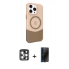 MARSİLYAN™- iPhone 15 Pro Max Kılıf Çekirdek Asil Özel Seri - Siyah 3D Antistatik Hayalet Cam Ekran Koruyucu + PVD Metal Kamera Lens - LT