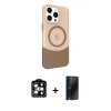 MARSİLYAN™- iPhone 15 Pro Max Kılıf Çekirdek Asil Özel Seri - Siyah 3D Antistatik Hayalet Cam Ekran Koruyucu + PVD Metal Kamera Lens - TU