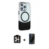 MARSİLYAN™- iPhone 15 Pro Max Kılıf Çekirdek Asil Özel Seri - Siyah 3D Antistatik Hayalet Cam Ekran Koruyucu + PVD Metal Kamera Lens - TU